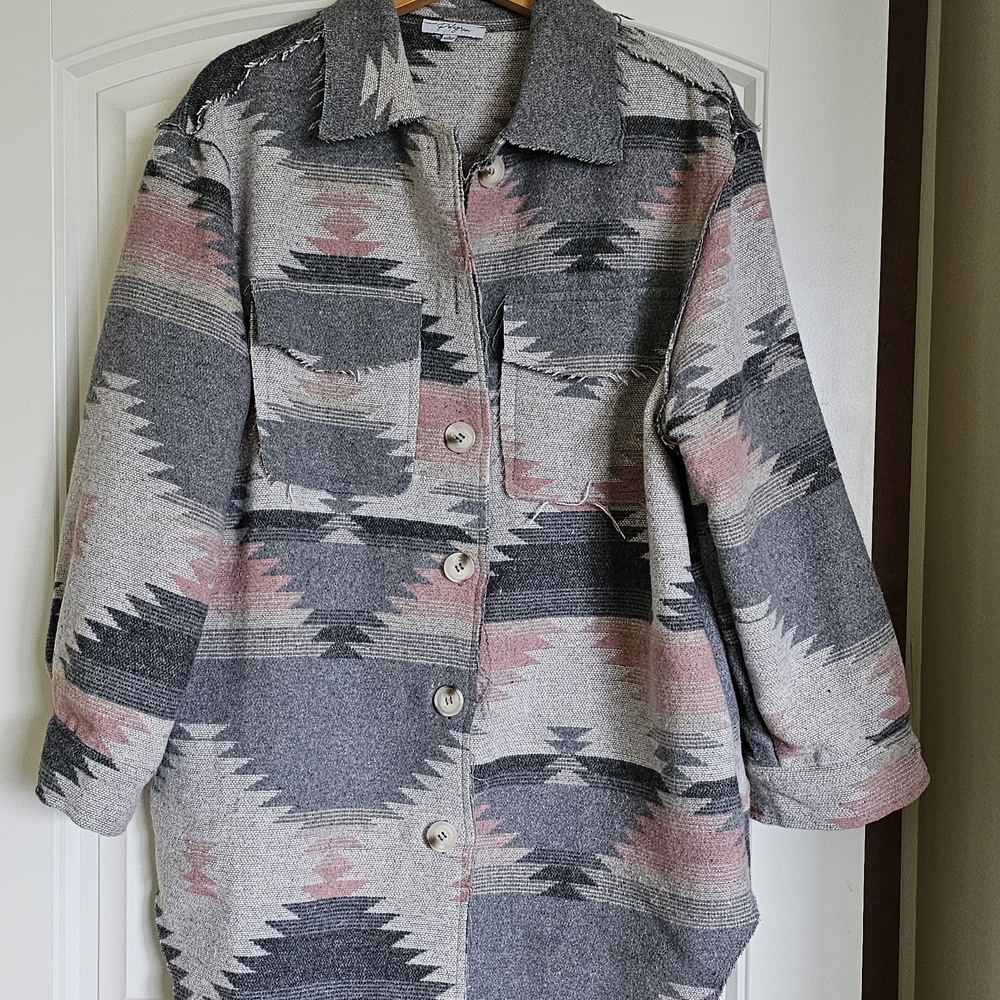 Polagram Gray and Pink Patterned Jacket Size L
